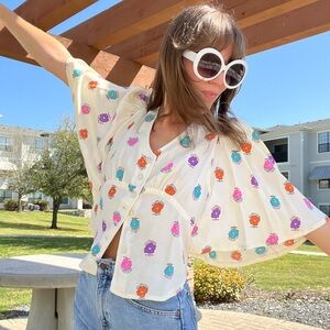 Vintage 70’s Batwing Angel Flutter Sleeve Blouse